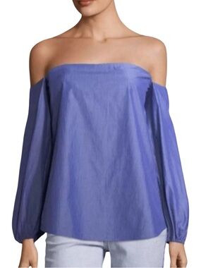 Theory $325 Laureema Amherst Stripe Off-Shoulder Top Blue, Size 8 – EUC